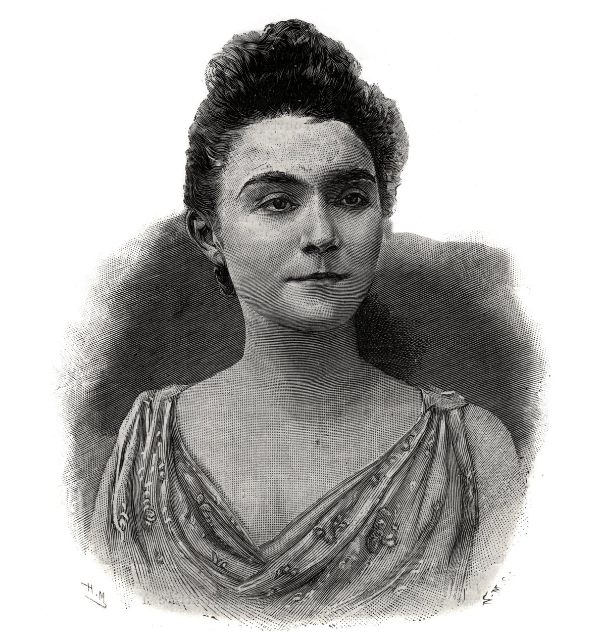 Portret Emmy Laure Esther Guilbert, dit Yvette Guilbert (1865-1944) Francuska śpiewaczka koncertu kawowego - Grawerowanie z 1892 r. autorstwa Unknown artist