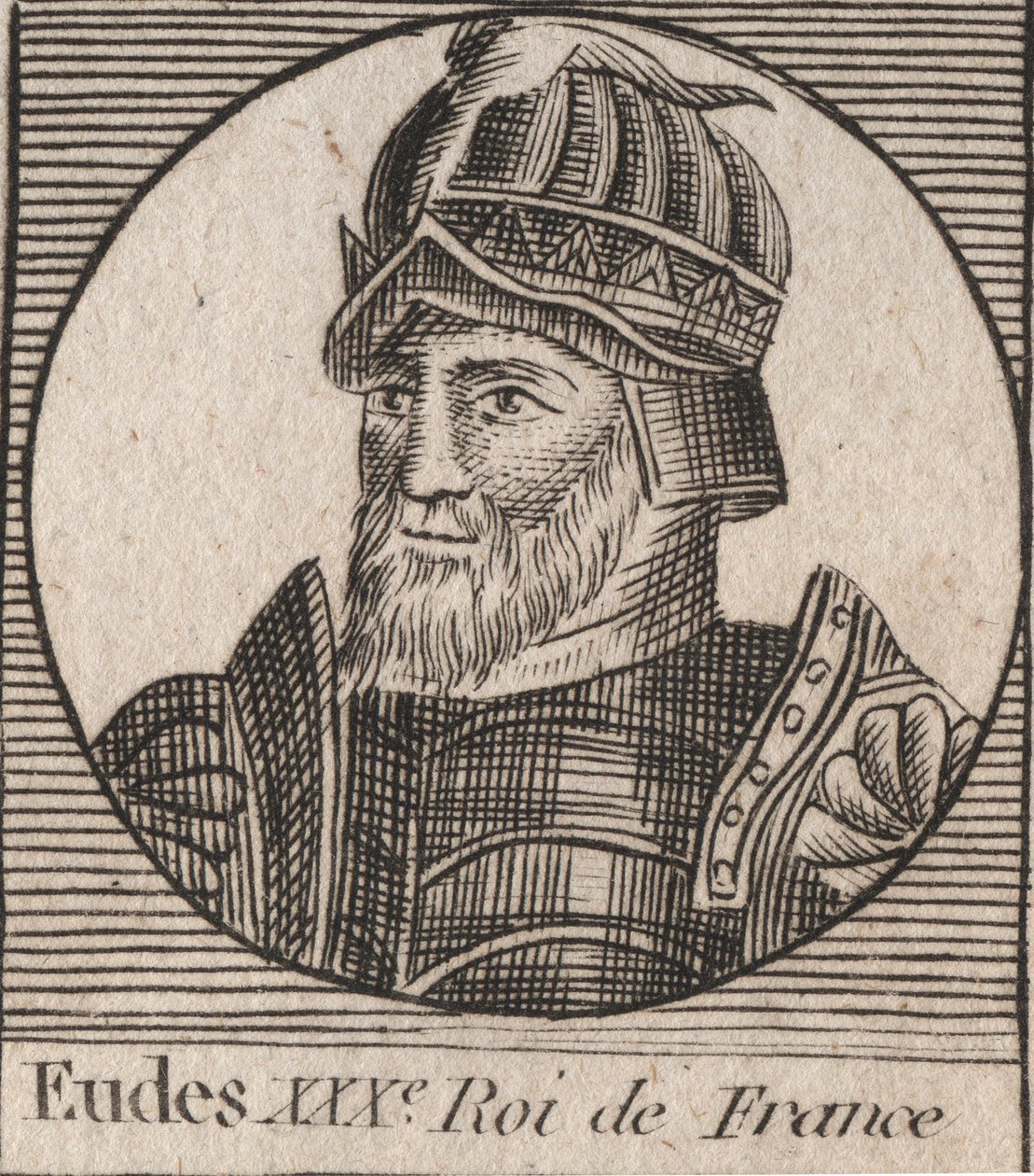 Portret Eudes (Odon) (w. 860 - 898), hrabiego Paryża i Troyes, następnie króla Francji - EUDES hrabiego Paryża wybrany na tron francuski po obaleniu Karola Cesarza - rycina z „Instruction sur l