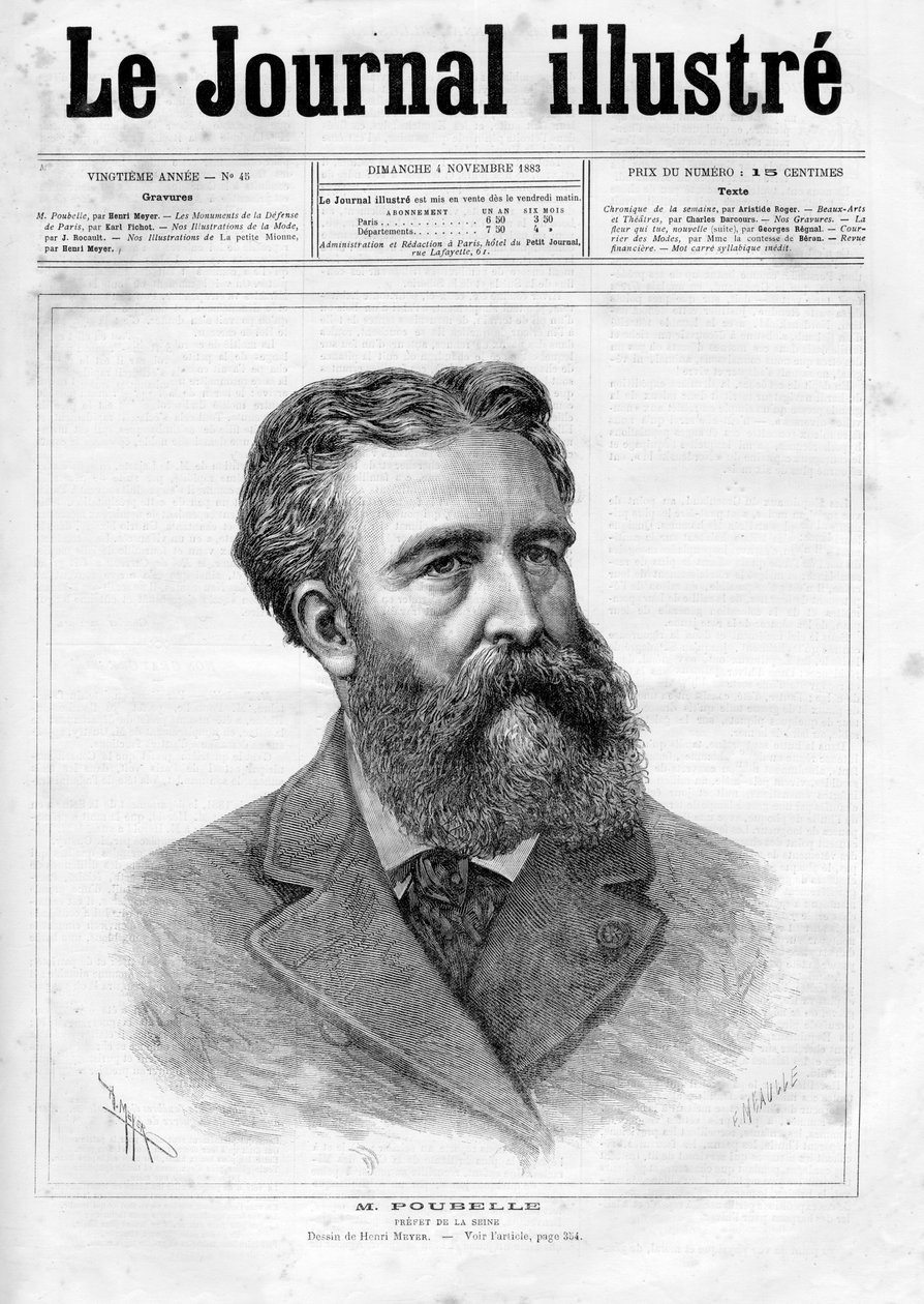 Portret Eugene Rene Poubelle (1831 - 1907), francuskiego urzędnika państwowego i prefekta Sekwany - okładka „The Illustrous Journal” z 1883 roku autorstwa Unknown artist