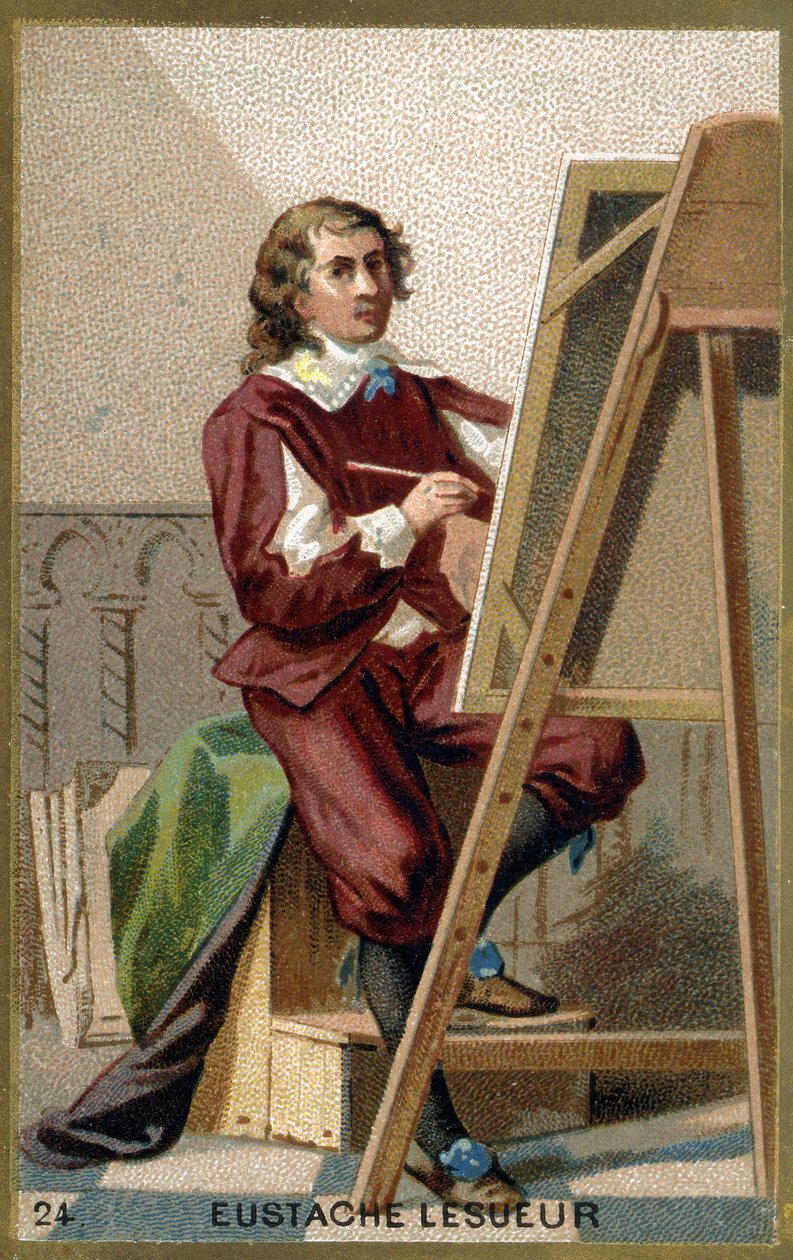 Portret Eustachego Le Sueura (1617 - 1655), francuskiego malarza, projektanta i dekoratora. Chromolitografia XIX wieku. autorstwa Unknown artist