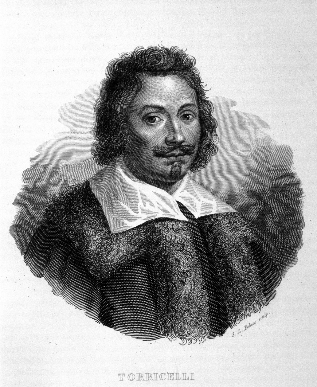 Portret Evangelisty Torricelli lub Toricelli (1608-1647), włoskiego fizyka. Grawerowanie włoskie z XIX wieku autorstwa Unknown artist