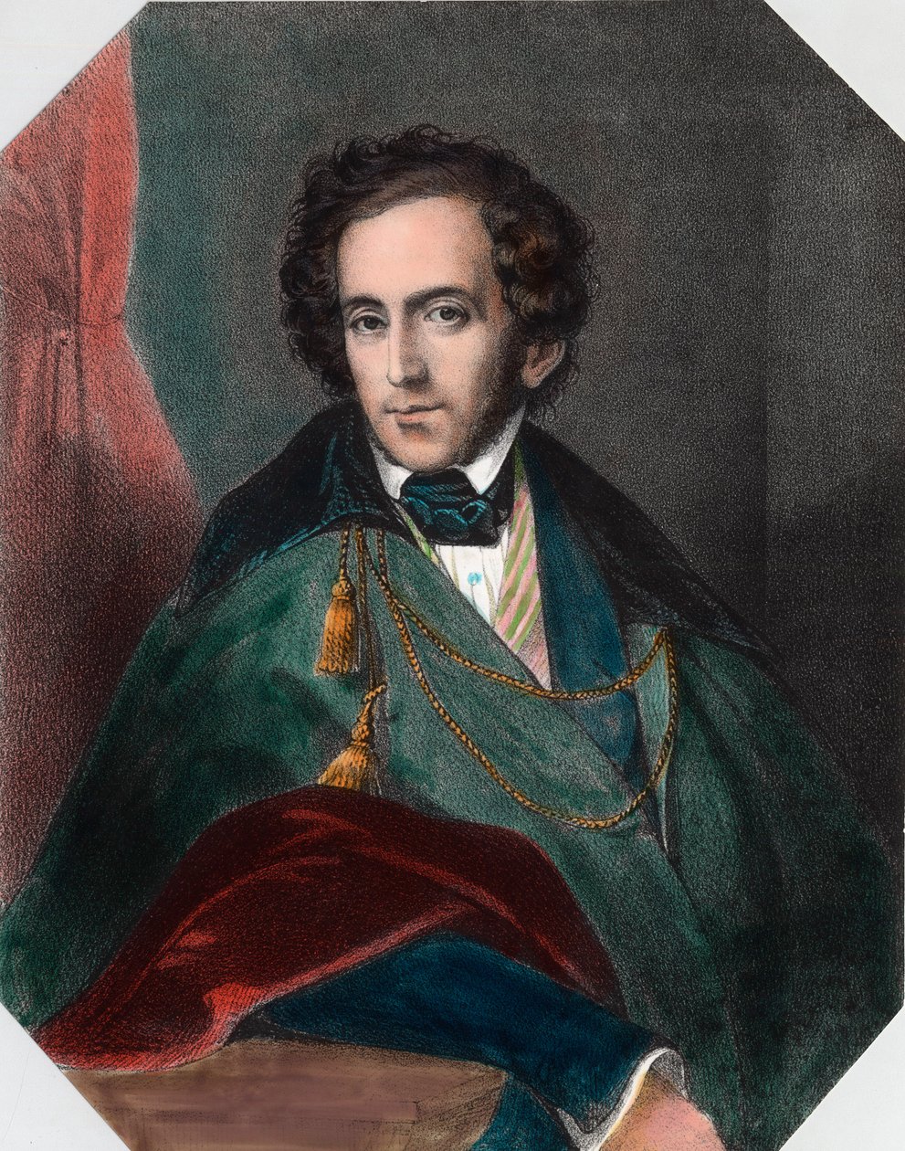 Portret Felixa Mendelssohna (1809 - 1847), niemieckiego dyrygenta i kompozytora. Rycina XIX wieku. Prywatna kolekcja. autorstwa Unknown artist