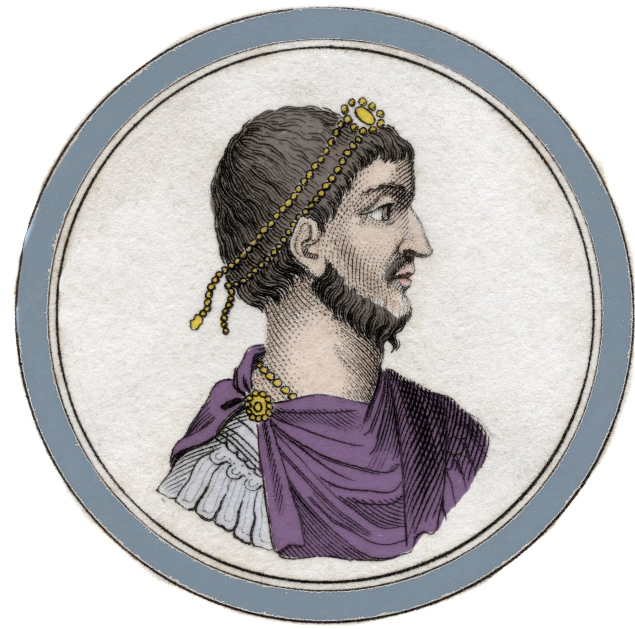 Portret Flawiusza Klaudiusza Julianusa (331-363), zwanego Julianem Apostatą, zwanym też Julianem Filozofem lub Julianem II lub Julianem Cesarzem. Rycina XIX wieku. autorstwa Unknown artist