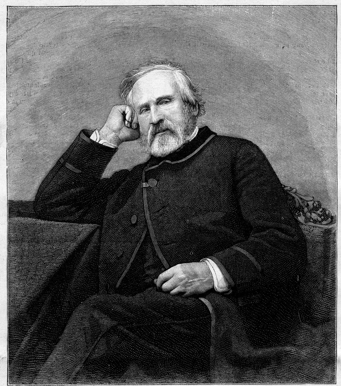 Portret Francois Auguste Biard (1798-1882), francuskiego malarza. Grawer w „Le Monde Illustré” nr 1318 z 1 lipca 1882 r. autorstwa Unknown artist
