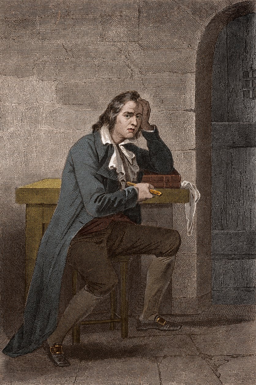 Portret Francois Babeufa dit Gracchusa (1760-1797), francuskiego rewolucjonisty, dźgającego się - Anonimowy grawer autorstwa Unknown artist