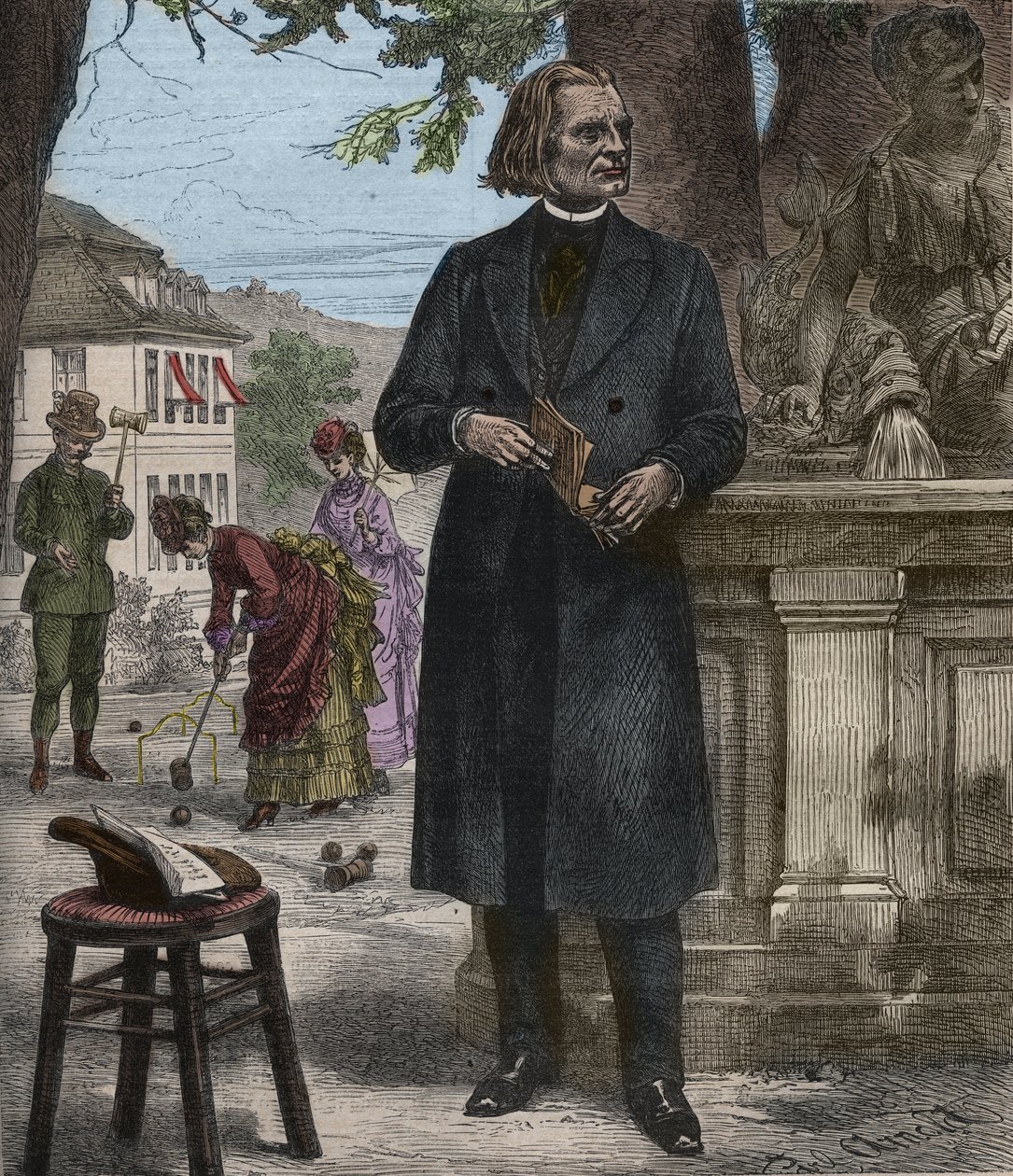 Portret Franciszka Liszta (1811-1886), węgierskiego kompozytora, pianisty i dyrygenta (Franz Liszt, węgierski kompozytor, pianista i dyrygent) grawer w znakomitym tygodniku „Muzyka popularna”” - 1882 autorstwa Unknown artist