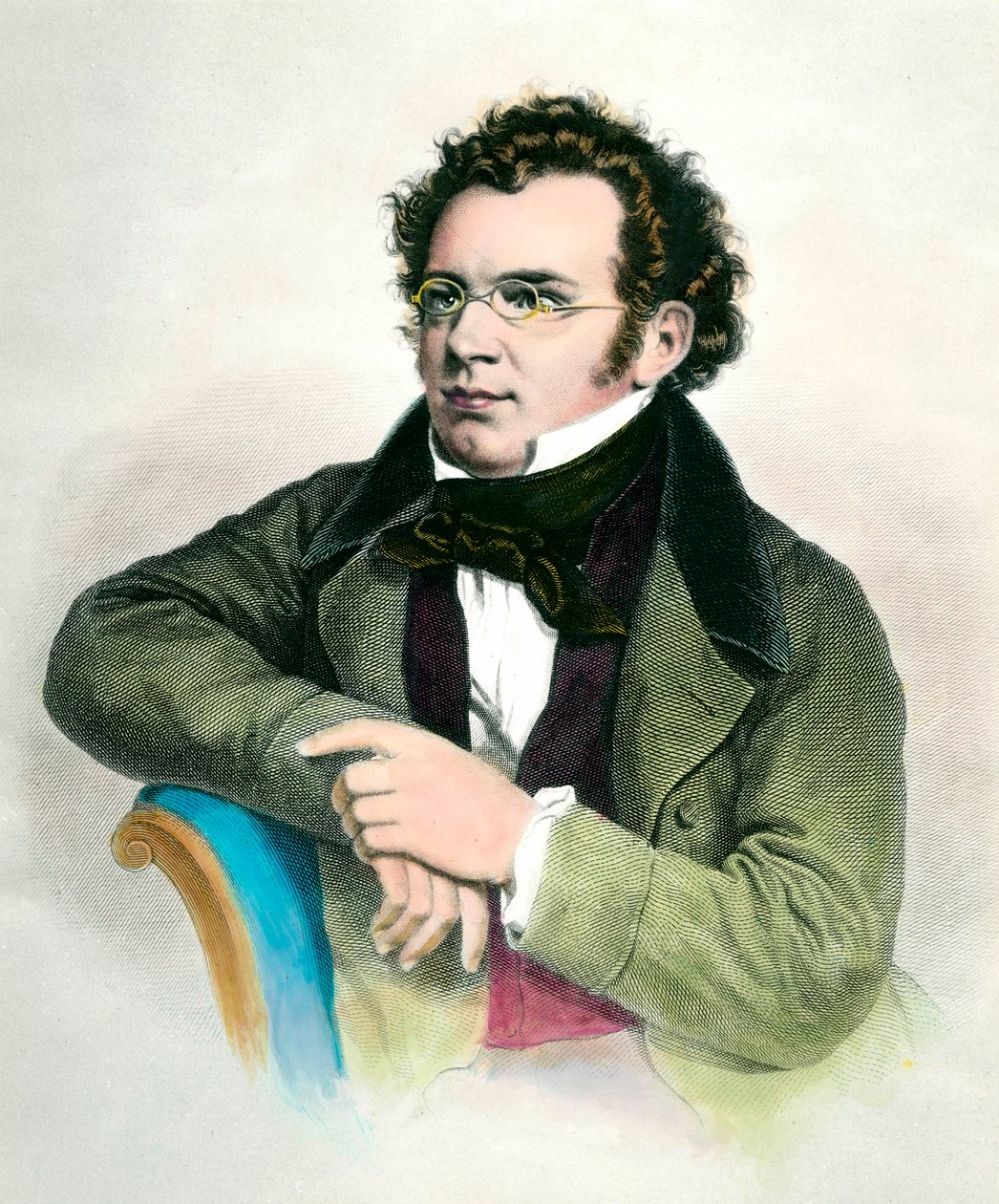 Portret Franza Schuberta (1797-1828), austriackiego kompozytora. Rycina XIX wieku. Prywatna kolekcja autorstwa Unknown artist
