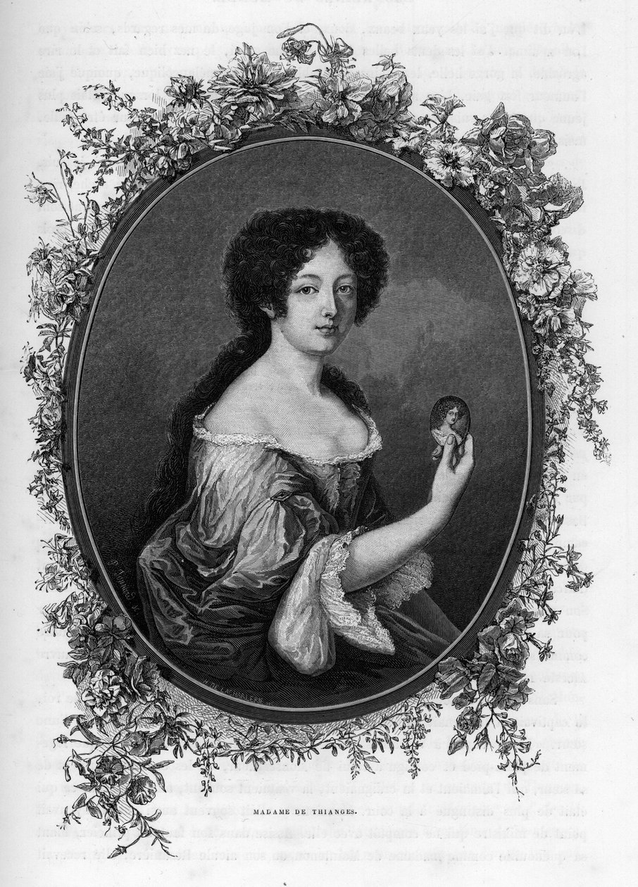 Portret Gabrielle de Rochechouart de Mortemart, markizy de Thianges (1633-1693), francuskiej arystokratki - Grawerowanie z 1862 r. w „Królowych świata” naszych pierwszych pisarzy. Książka wydana pod kierunkiem J.G.D. ARMEGENGUDA. autorstwa Unknown artist