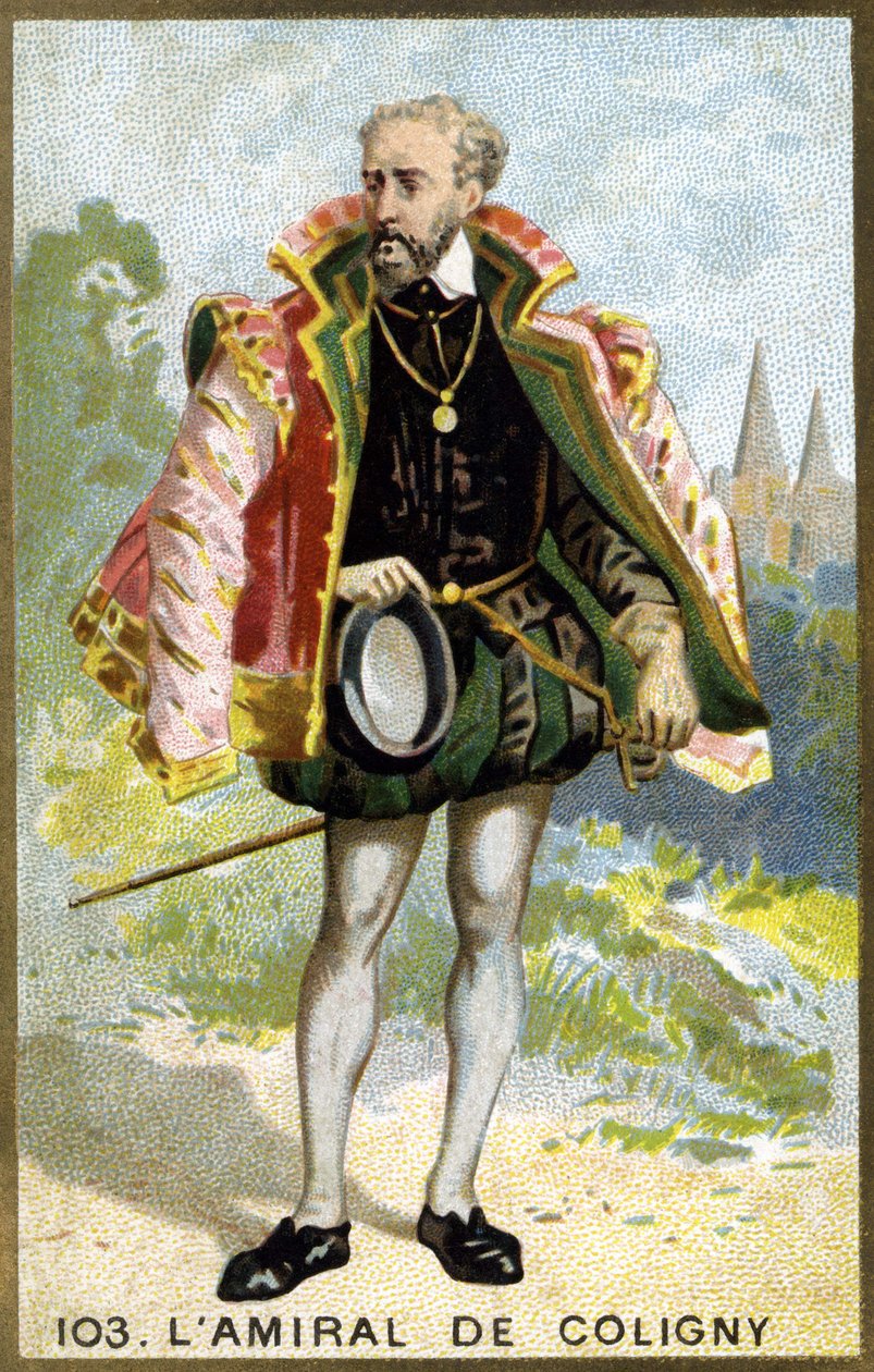 Portret Gasparda de Châtillon, Sire de Coligny (1519 - 1572), admirała Francji. Chromolitografia XIX wieku. autorstwa Unknown artist