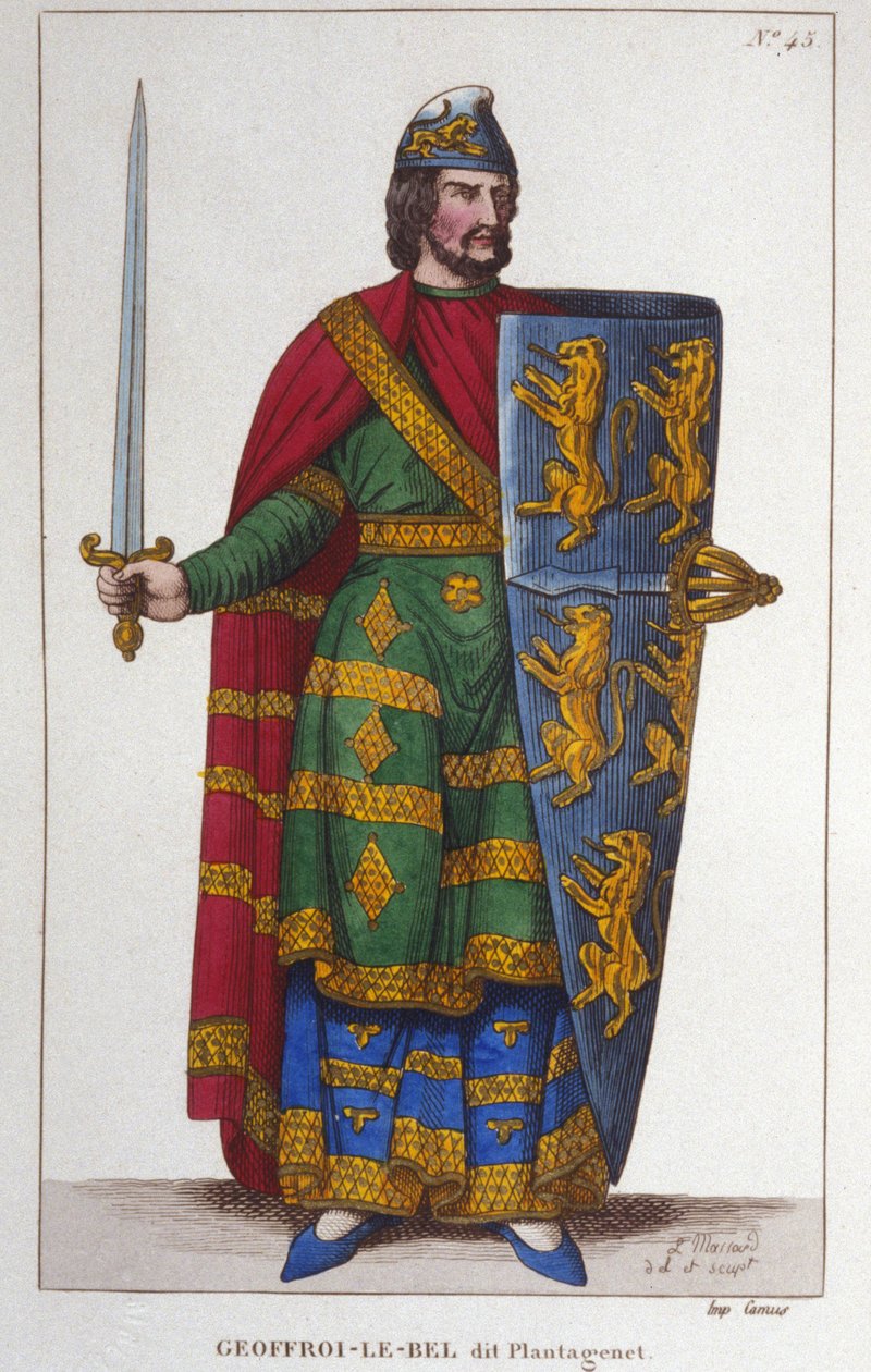 Portret Geoffroy V powiedział Le Bel lub Plantagenêt hrabiego Anjou (1113-1151). Grawerowanie od 1830 autorstwa Unknown artist