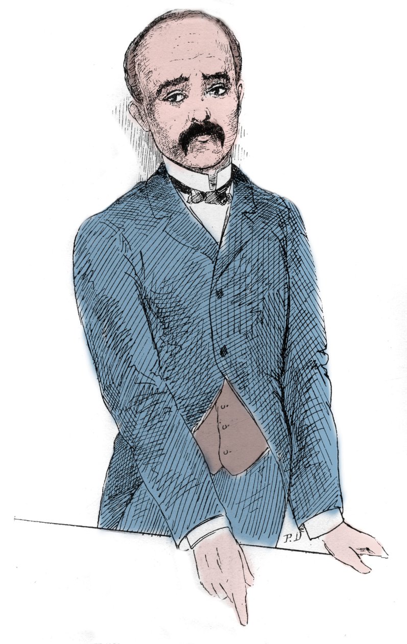 Portret Georgesa Benjamina Clemenceau (1841-1929) Francuskiego polityka podczas dyskusji w sprawie Tonkina i Francji. Grawerowanie w „”Le Monde Illustré”” autorstwa Unknown artist