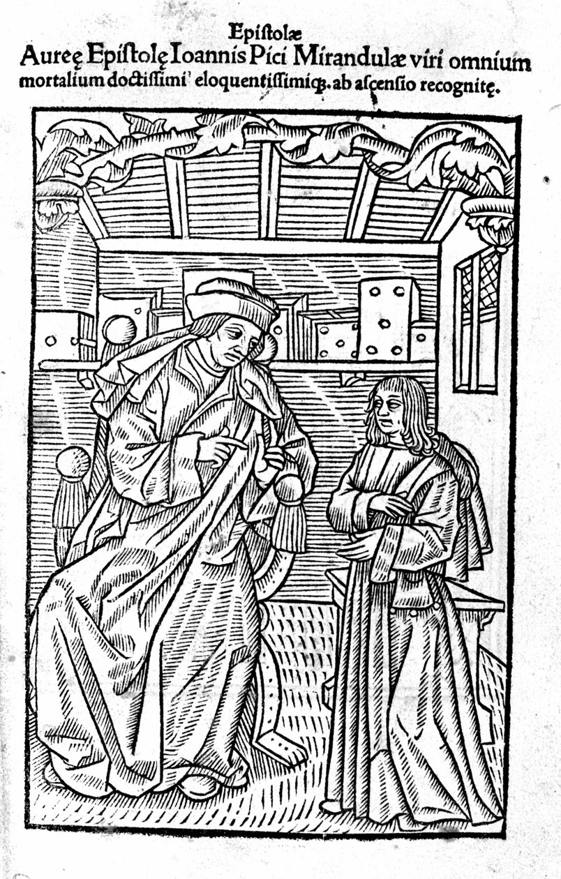 Portret Giovanniego Pico della Mirandola (Jean Pic de la Mirandole). Strona tytułowa "" Epistole auree "" autorstwa Unknown artist