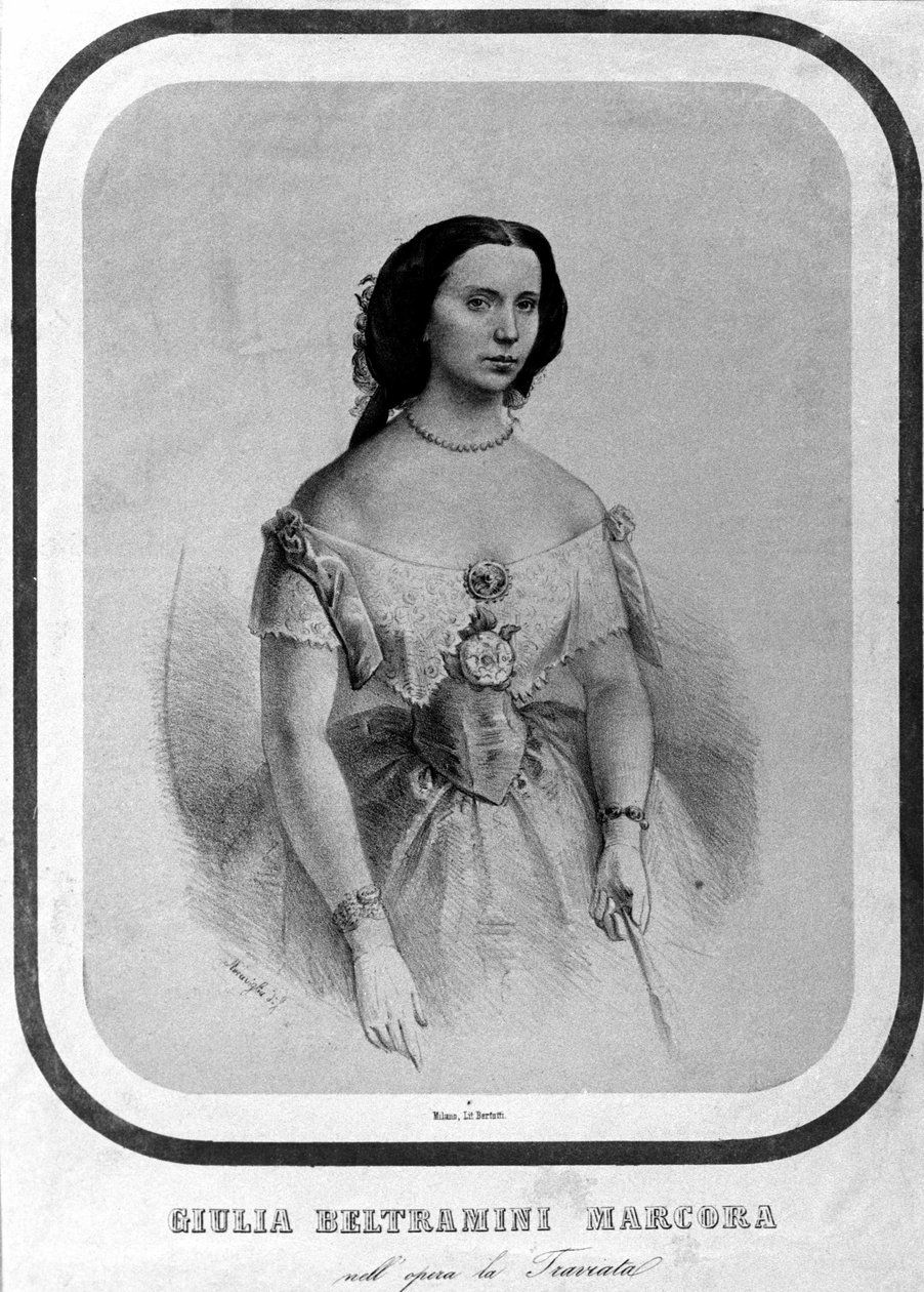 Portret Giulii Beltramini Marcora w „La traviata” Giuseppe Verdiego. Litografia z końca XIX wieku. autorstwa Unknown artist