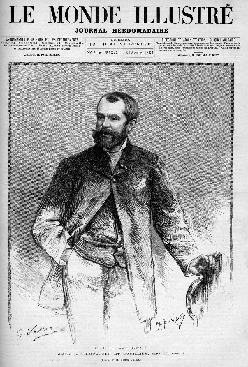 Portret Gustawa Droza (1832-1895), francuskiego malarza i powieściopisarza. Grawerowanie w „” Świecie Ilustrowanym”” autorstwa Unknown artist