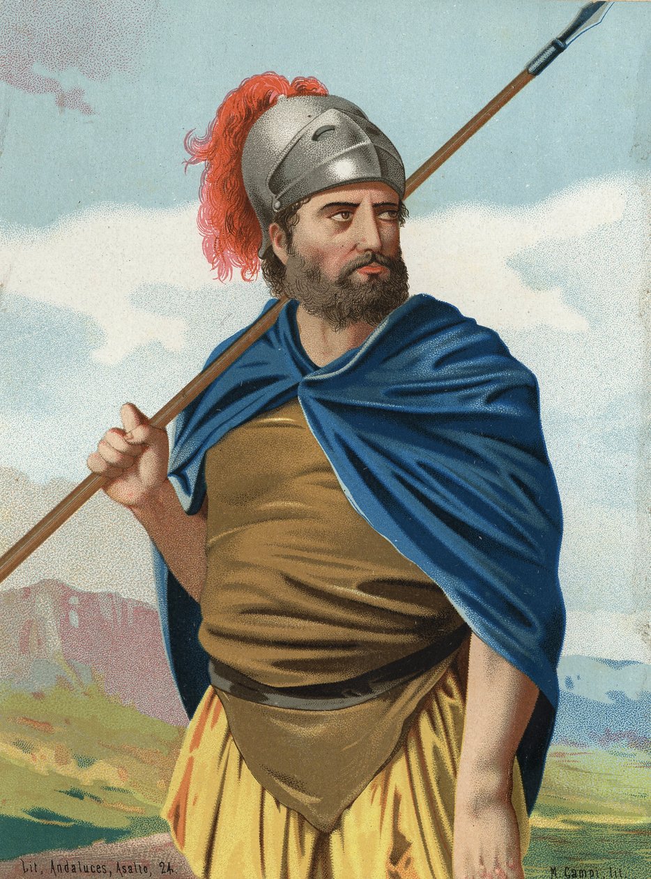 Portret Hannibala lub Hannibala Kartagińskiego żołnierza wojennego (punickiego) (247 pne - 183 pne). po "" sławni mężczyźni i kobiety ". Barcelona 1877. autorstwa Unknown artist