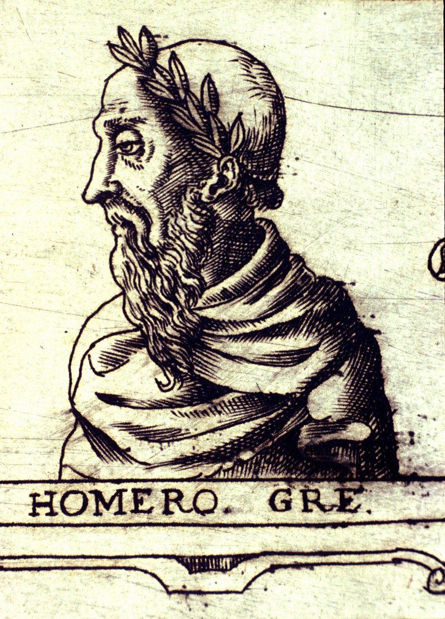 Portret Homera (IX wiek pne). Grawerowanie z 1560 roku z Atlasu Urbano Monte autorstwa Unknown artist