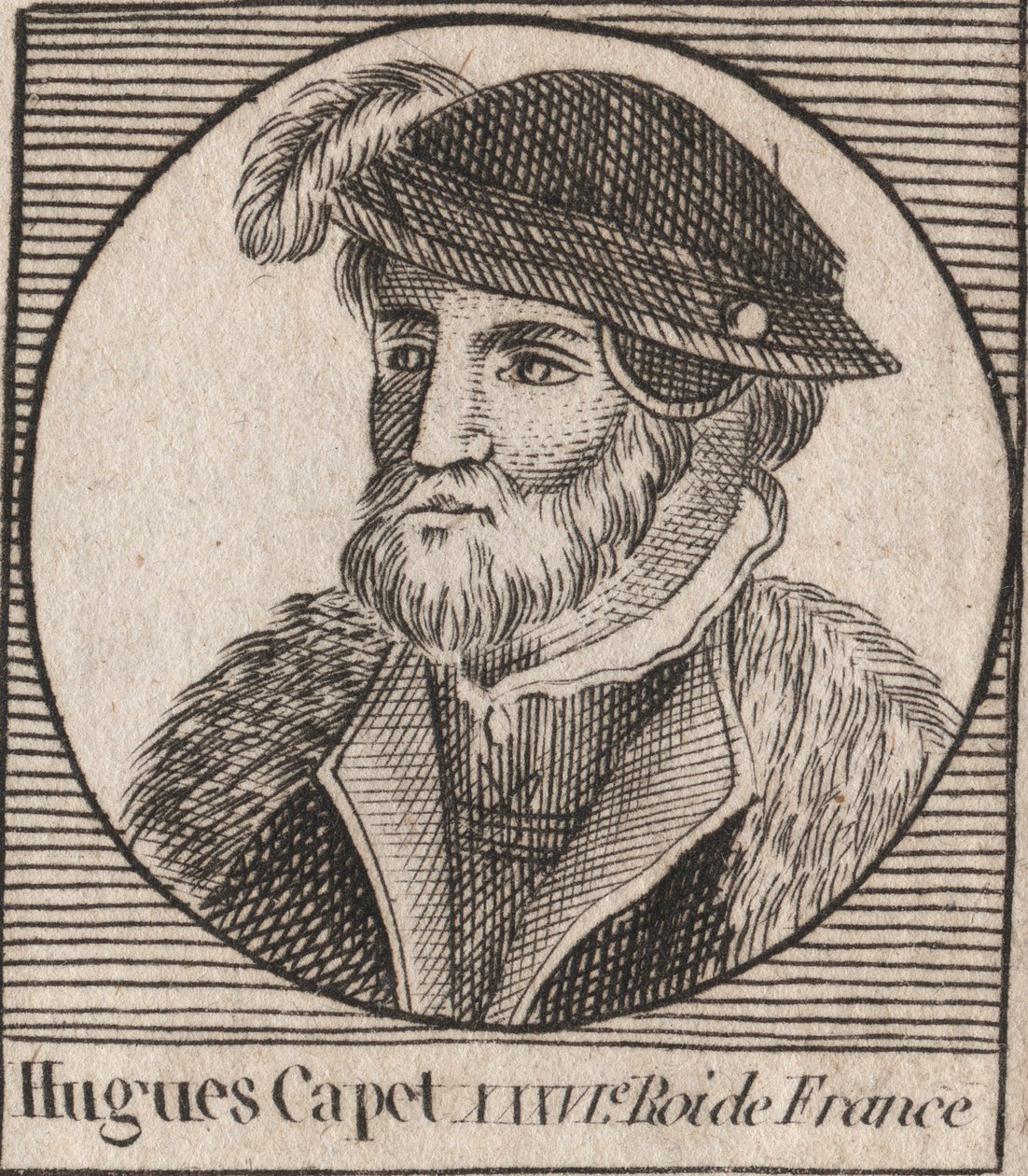 Portret Hugues I Capet (ok. 941 - 996), księcia Francji ówczesnego króla Francji - Portret Hugues I Capet (c941-996), króla Francji - rycina z „Instruction sur l