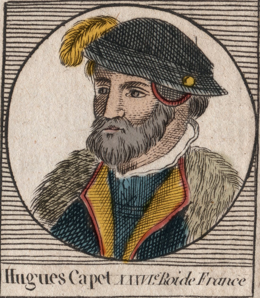 Portret Hugues I Capet (ok. 941 - 996), księcia Francji ówczesnego króla Francji - Portret Hugues I Capet (c941-996), króla Francji - rycina z „Instruction sur l