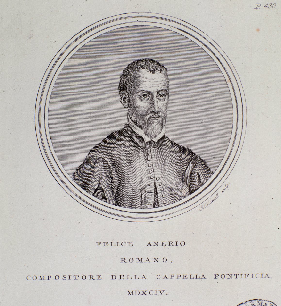 Portret włoskiego kompozytora Felice Anerio (Grawerowanie autorstwa Unknown artist