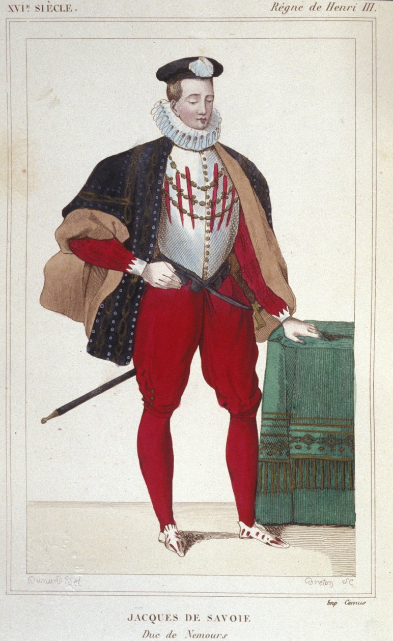 Portret Jacques de Savoie Nemours (1531-1585), hrabiego Genewy i księcia Nemours od 1533 do 1585. Rycina od 1830. autorstwa Unknown artist