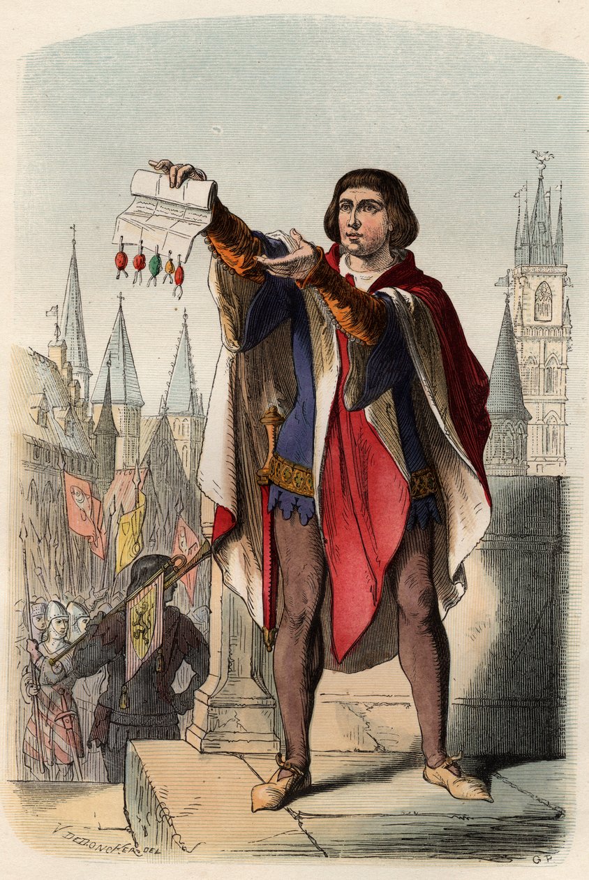 Portret Jacquesa lub Jacoba van Artevelde (1287-1345), flamandzkiego polityka. Rycina z 1868 r. w „Histoire de Belgique od czasów pierwotnych do końca panowania Leopolda I”” autorstwa Theodore’a Juste (1818-1888). Prywatna kolekcja. autorstwa Unknown artist