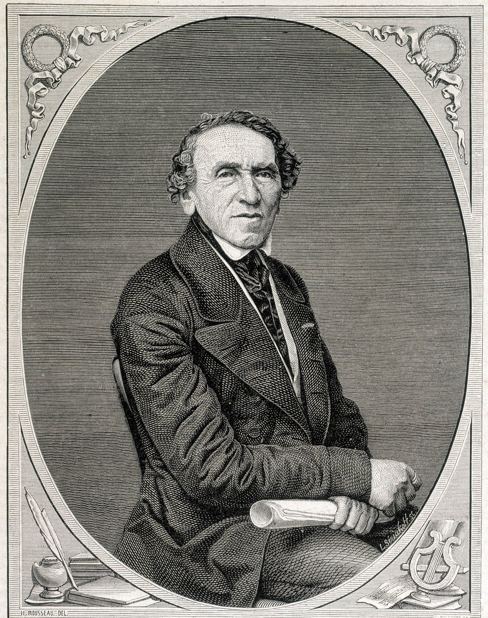 Portret Jakoba Liebmanna Beera, znanego jako Giacomo Meyerbeer (1791 - 1864), niemieckiego kompozytora. Grawerowanie XIX wieku. autorstwa Unknown artist