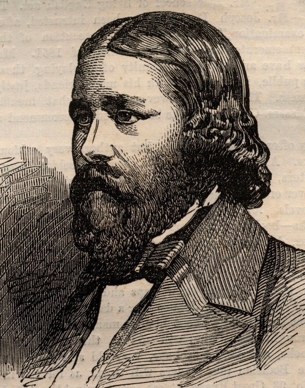 Portret Jamesa Russella Lowella (1819-1891), amerykańskiego poety. Grawerowanie w „Ilustrowanych wiadomościach londyńskich” z 20 marca 1858 r. autorstwa Unknown artist