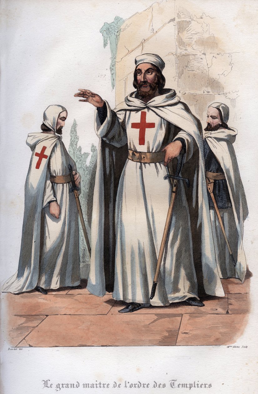 Portret Jakuba z Molay (Jacques de Molay) (Molai) (1243-1314), wielkiego mistrza templariuszy. Rycina z 1842 roku w „Histoire des Popes” Maurice