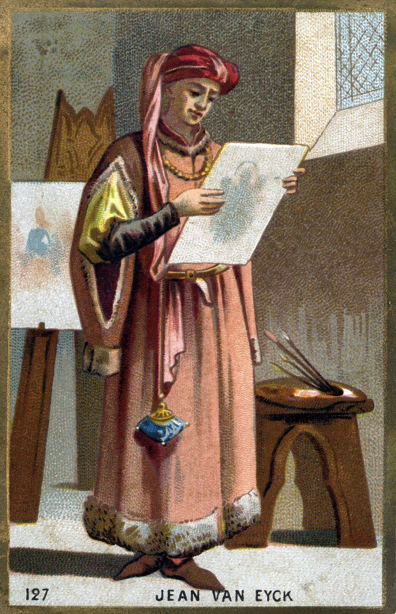 Portret Jana Van Eycka (1390 -1441) Flamandzki malarz - nakrycie głowy liripipion. Chromolitografia XIX wieku. autorstwa Unknown artist