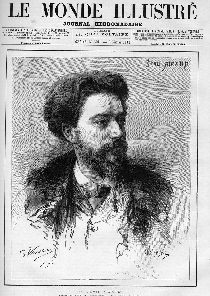 Portret Jean Aicarda (1848-1921) francuskiego pisarza. Grawerowanie w „” Świecie Ilustrowanym”” autorstwa Unknown artist
