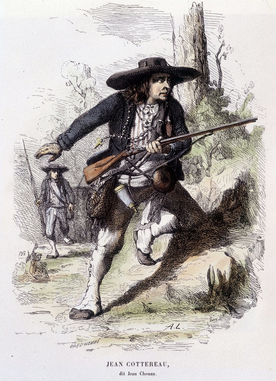 Portret Jeana Cottereau, dit Jean Chouan (1757-1794), przywódcy powstania w Lower Maine w 1793 roku - rycina autorstwa Unknown artist