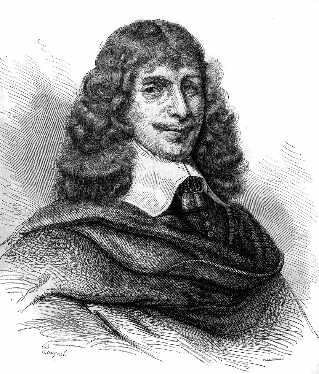 Portret Jeana Francois Sarasina (Sarrazin, Sarazin) (1614 -1654), pisarza francuskiego. Grawerowanie z 1870 roku. autorstwa Unknown artist