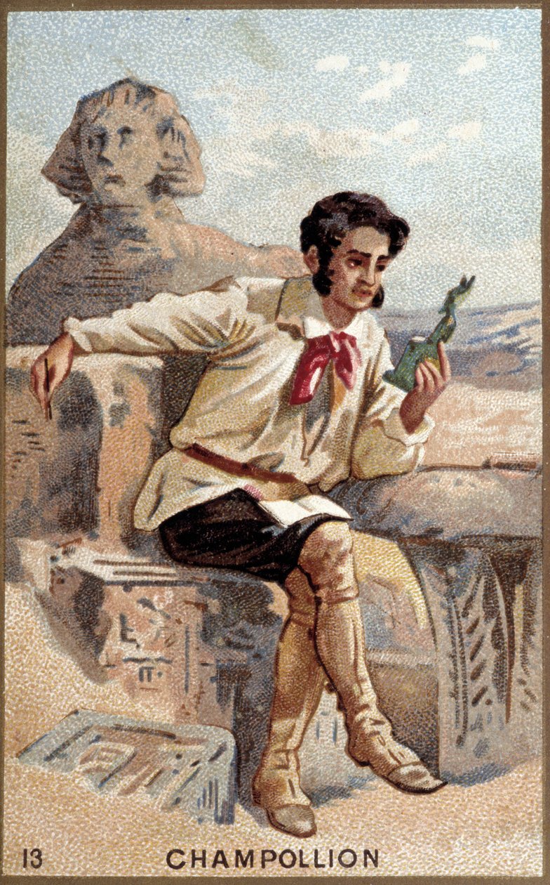 Portret Jeana François (Jean-Francois) Champollion, dit le Jeune (1790 - 1832) francuski egiptolog. Chromolitografia XIX wieku. autorstwa Unknown artist