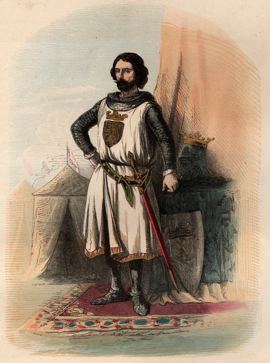 Portret Jana (Johanna) I Brabanckiego, zwanego Zwycięskim (1253-1294), był księciem Brabancji w latach 1267-1294 i księciem Limburgii w latach 1288-1294. Rycina z 1868 r. w „Histoire de Belgique od czasów pierwotnych do końca panowania Leopolda I”” autorst autorstwa Unknown artist