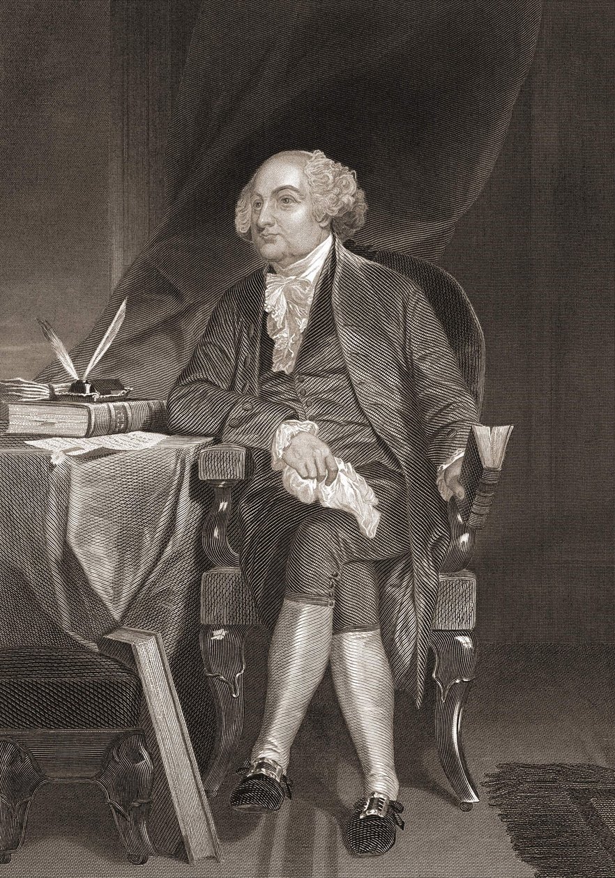Portret Johna Adamsa (1735-1826), amerykańskiego męża stanu i drugiego prezydenta Stanów Zjednoczonych. Rycina XIX wieku autorstwa Unknown artist