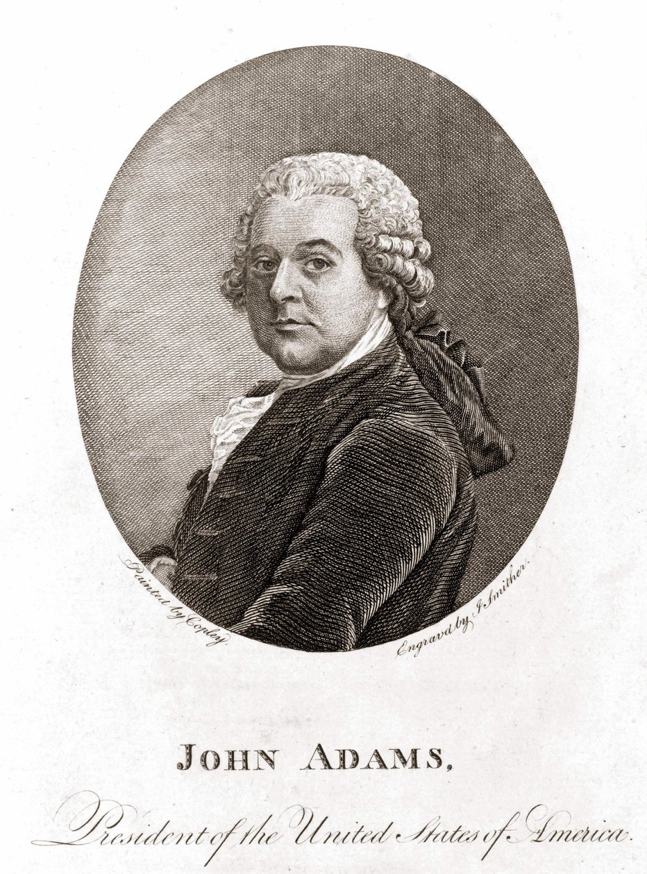 Portret Johna Adamsa (1735 - 1826), 2. prezydenta Stanów Zjednoczonych (1797 - 1801). Grawerowanie sd. 19 wiek. autorstwa Unknown artist