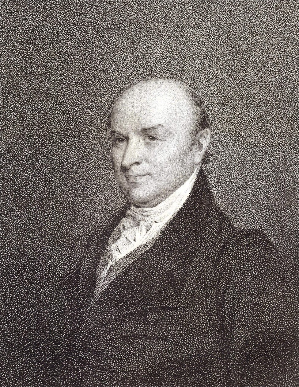 Portret Johna Quincy Adamsa (1767 - 1848), syna prezydenta Johna Adamsa i prezydenta Stanów Zjednoczonych (1825 - 1829). Grawerowanie sd. 19 wiek. autorstwa Unknown artist