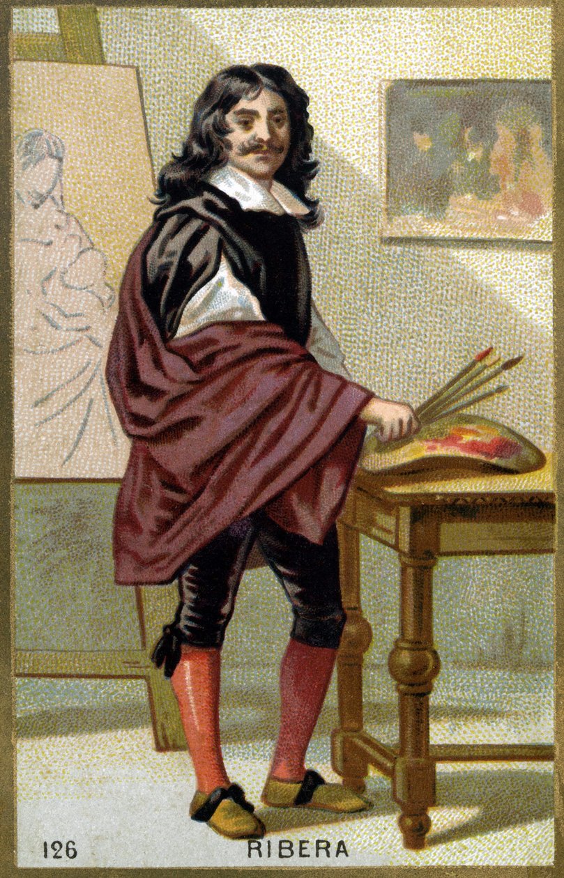 Portret Jose de Ribera dit il Spagnoletto „Hiszpan” (1591-1652), hiszpańskiego malarza i rytownika - Chromolitografia XIX w. autorstwa Unknown artist