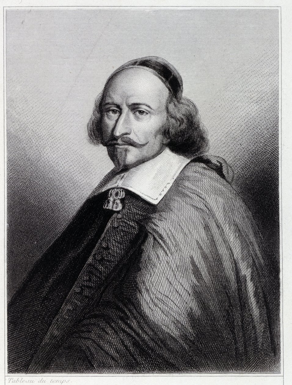 Portret Julesa Mazarina (Giulio Raimondo Mazzarino lub Mazarino) (1602-1661), francuskiego kardynała i polityka - w „Histoire des Français” Lavallée, rycina, sd. autorstwa Unknown artist