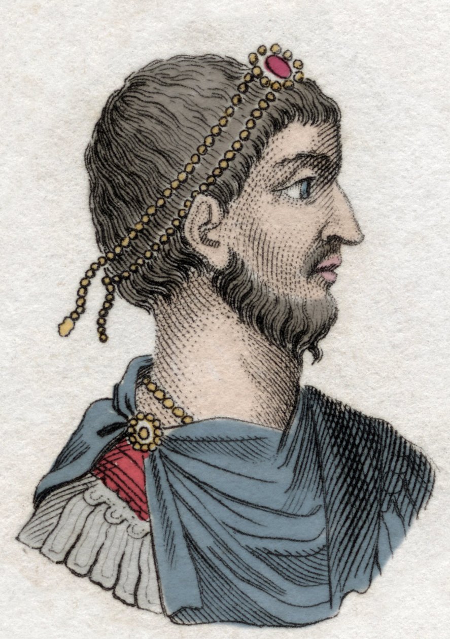Portret Juliana Apostaty (Flavius Claudius Julianus (331-363), cesarza rzymskiego. Rycina z XIX wieku. autorstwa Unknown artist