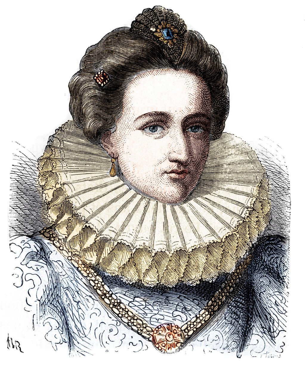 Portret Leonory Dori (lub Dosi) zwanej Galigai, marszałka Kotwicy (1568-1617). Nosi truskawkowy kołnierzyk - w „Histoire de France populaire” Henri Martin autorstwa Unknown artist