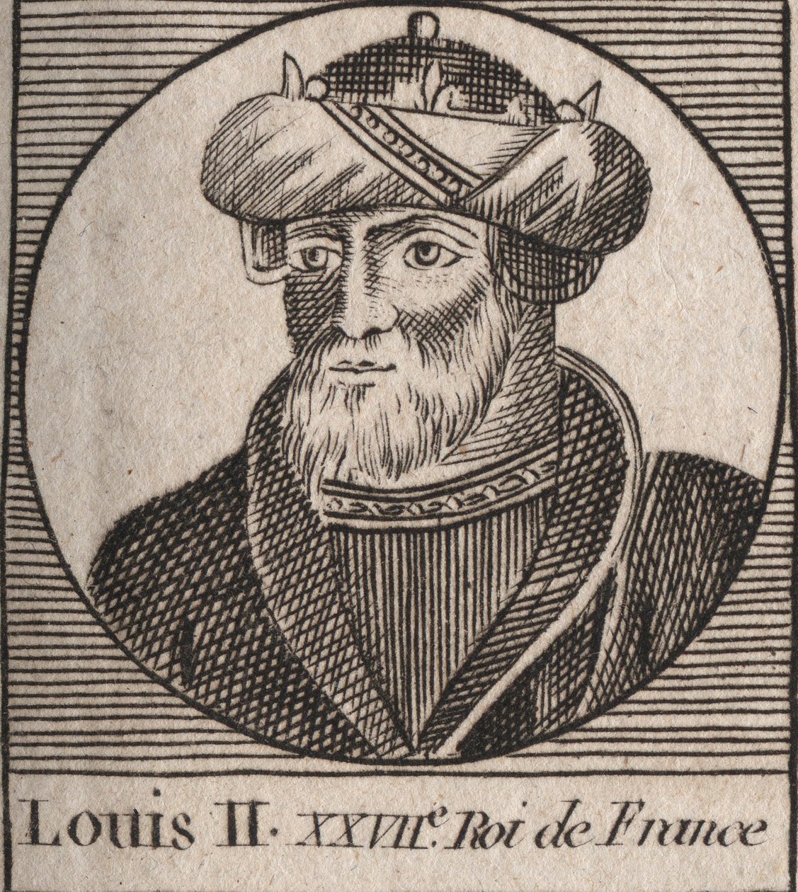 Portret Ludwika II Begue lub Faineant (846 - 879), króla franków - Ludwik II The Stammerer 848 do 879 - rycina z „Instruction sur l