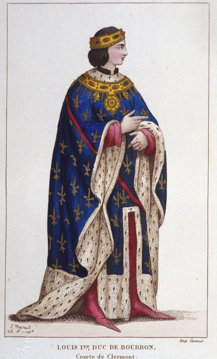 Portret Ludwika I Burbon Boiteux (1279-1342) Hrabia Clermont (1310), Książę Burbonnais, Hrabia La Marche i Castres (1327). grawerunek z 1830 r autorstwa Unknown artist