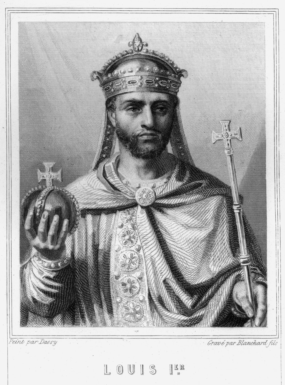 Portret Ludwika I Pobożnego lub Debonnaire (778 - 840), Cesarza Zachodu - w „Histoire des Français” Lavallée, rycina, sd. autorstwa Unknown artist