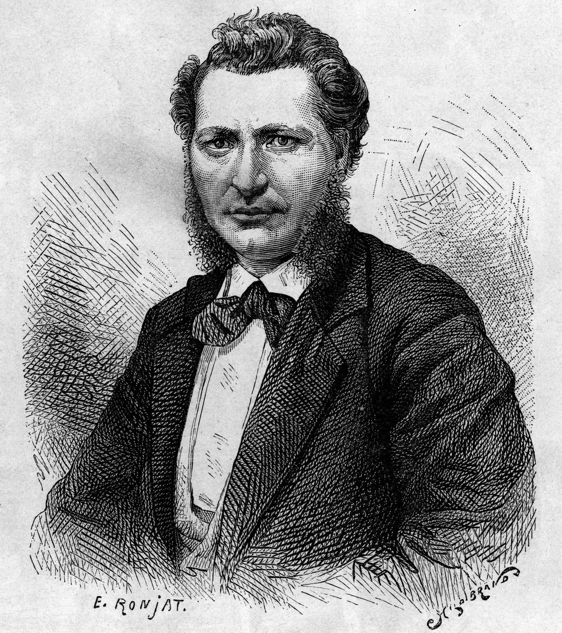 Portret Louisa Riela (1844-1885), kanadyjskiego polityka i obrońcy ludu Metis. Grawerowanie w „Le journal de la jeunesse”” autorstwa Unknown artist