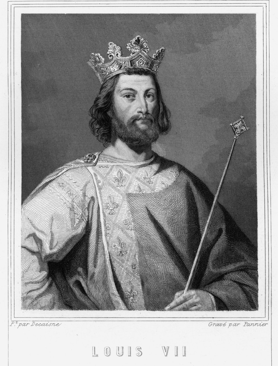 Portret Ludwika VII Młodego (1120 - 1180), króla Francji - w „Histoire des Français” Lavallée, rycina, sd. autorstwa Unknown artist