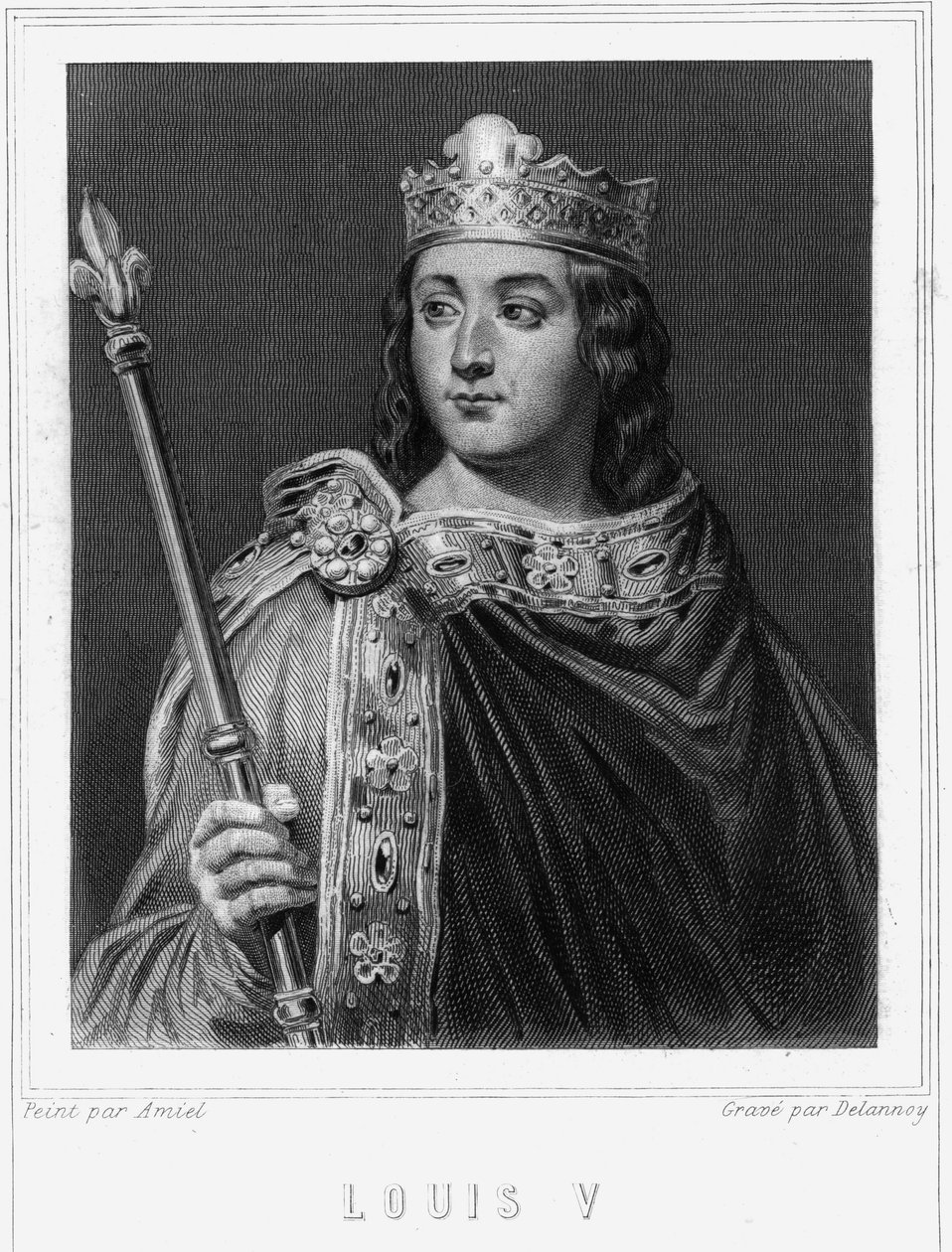 Portret Ludwika V le Fainéant (967 - 987), króla Francji - w „Histoire des Français” Lavallée, rycina, sd. autorstwa Unknown artist