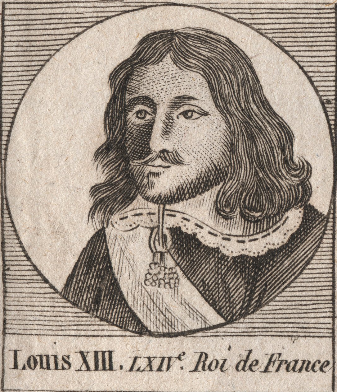 Portret Ludwika XIII Sprawiedliwego (1601-1643) Król Francji - Ludwik XIII, Król Francji od 1610 do 1643 - grawer z „Instruction sur l