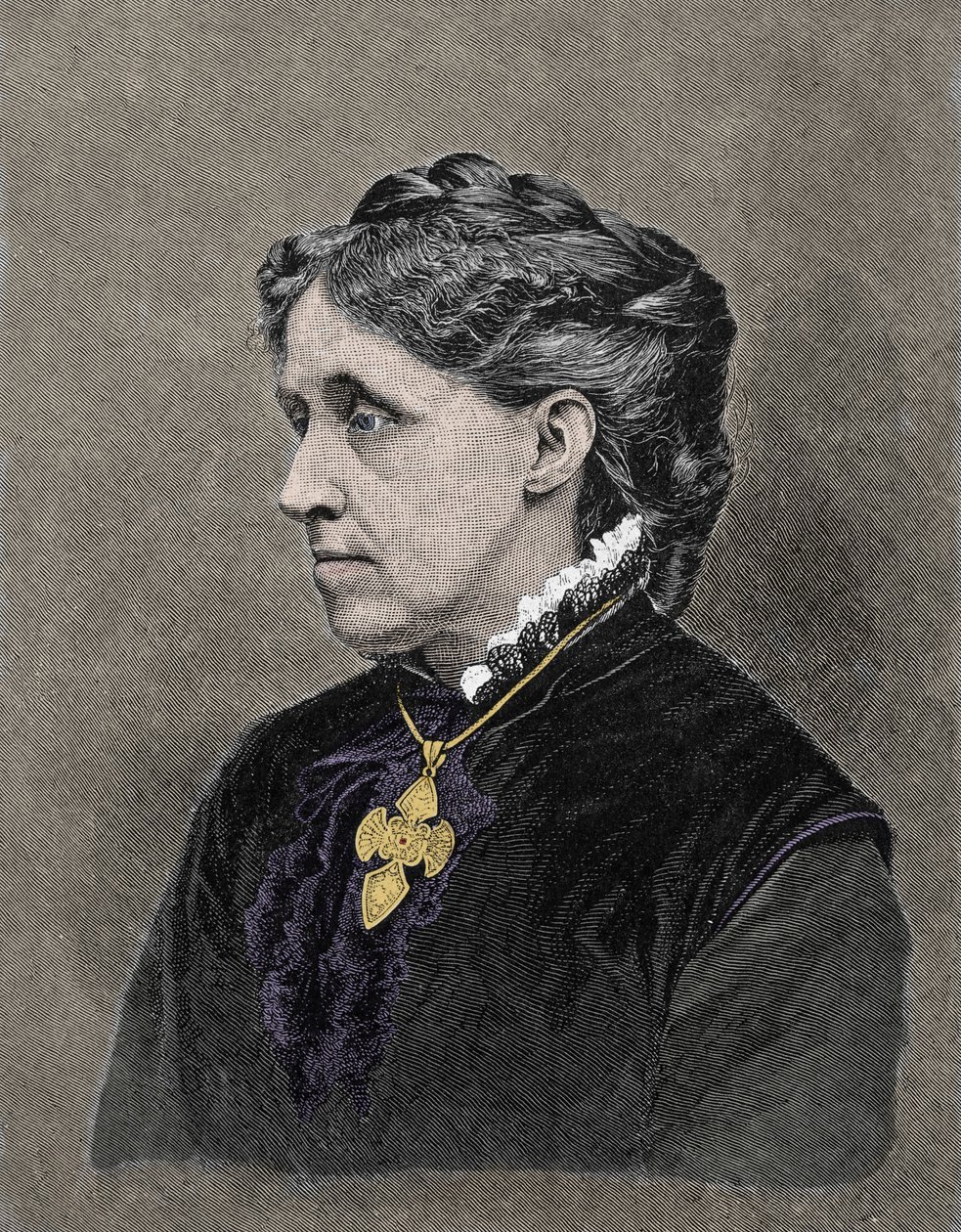 Portret Louisy May Alcott (1832-1888), amerykańskiej powieściopisarki. Grawerowanie kolorami z XIX wieku. autorstwa Unknown artist