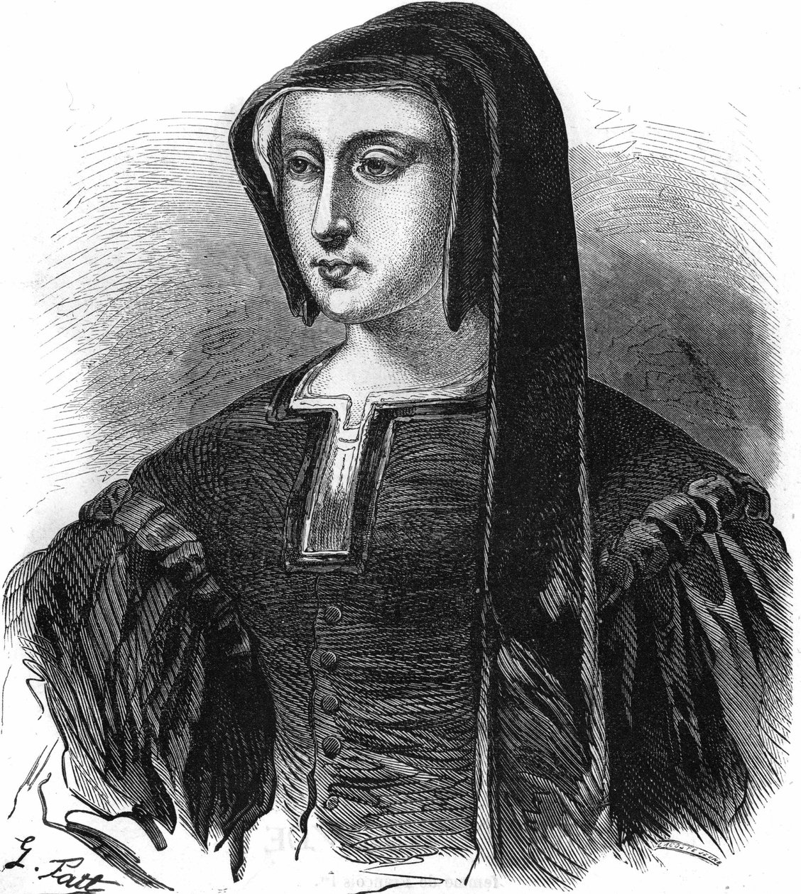 Portret Louise de Savoie (1476-1531), regentki Francji, żony Karola de Valois, księcia Angoulême i matki Franciszka I. Rycina z XIX wieku. autorstwa Unknown artist